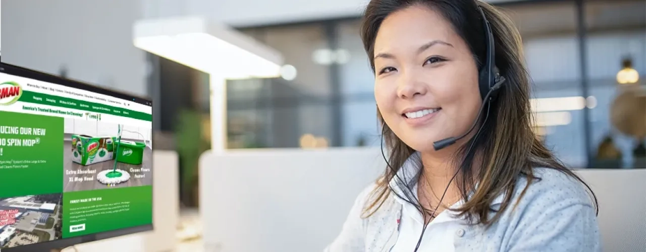 Woman at desk with headset on