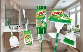 Array of cleaning products in bathroom